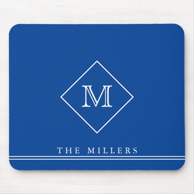 Tapis De Souris Monogramme initial de diamant, bleu personnalisé (Devant)