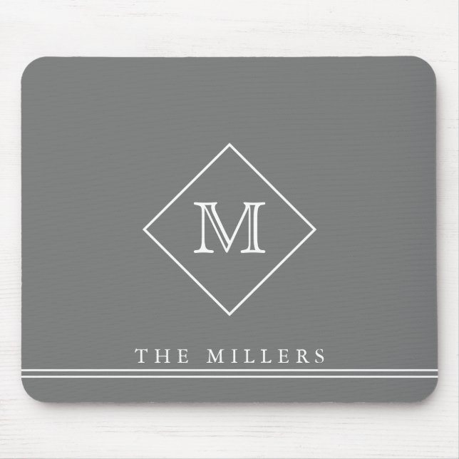 Tapis De Souris Monogramme initial de diamant, gris blanc personna (Devant)