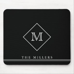 Tapis De Souris Monogramme initial de diamant, Noir personnalisé