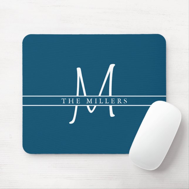 Tapis De Souris Monogramme initial de scission, bleu personnalisé (Avec souris)