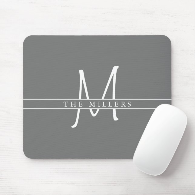 Tapis De Souris Monogramme initial de scission, gris personnalisé (Avec souris)