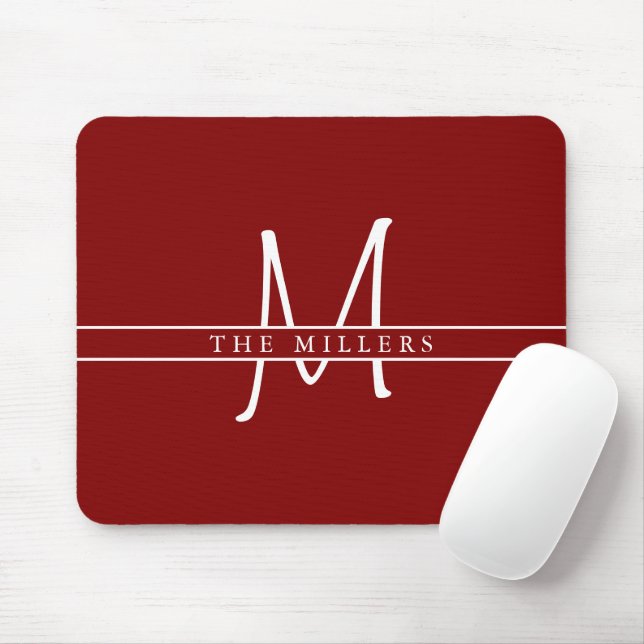 Tapis De Souris Monogramme initial de scission, Maroon personnalis (Avec souris)