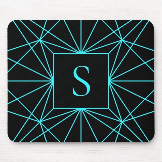 Tapis De Souris Monogramme initial | Design géométrique turquoise (Devant)