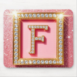Tapis De Souris Monogramme initial F diamant pailleté rose cadre o