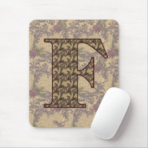 Tapis De Souris Monogramme Initial F Élégant Floral Vintage
