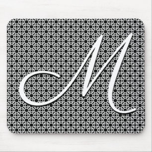 Tapis De Souris Monogramme initial géométrique noir et blanc