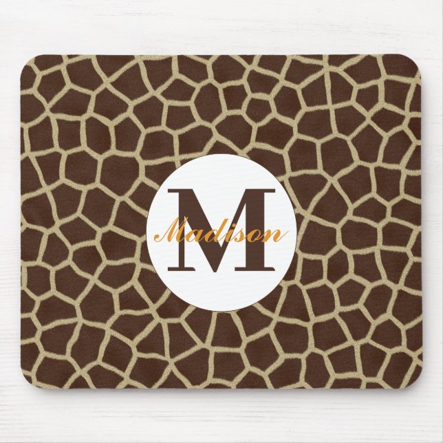 Tapis De Souris Monogramme Initial Imprimé Girafe (Devant)