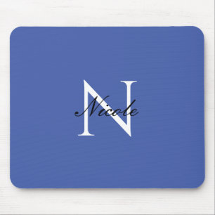 Tapis De Souris Monogramme initial manuscrit propre nom bleu