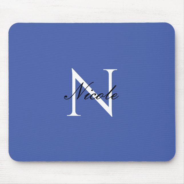 Tapis De Souris Monogramme initial manuscrit propre nom bleu (Devant)