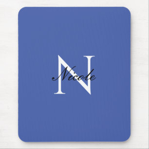 Tapis De Souris Monogramme initial manuscrit propre nom bleu