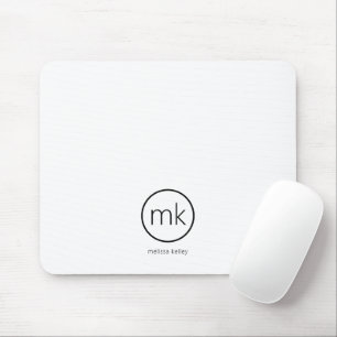 Tapis De Souris Monogramme Initial Minimaliste Professionnel Blanc