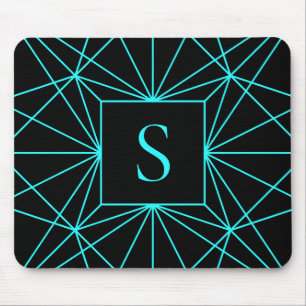 Tapis De Souris Monogramme Initial Motif Géométrique Turquoise