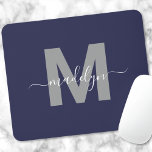 Tapis De Souris Monogramme Initial Nom Bleu Marine<br><div class="desc">Tapis de souris à monogramme initial personnalisé élégant moderne bleu marine et blanc.</div>