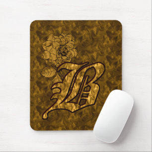 Tapis de souris Monogramme Initiale B Pivoine Or