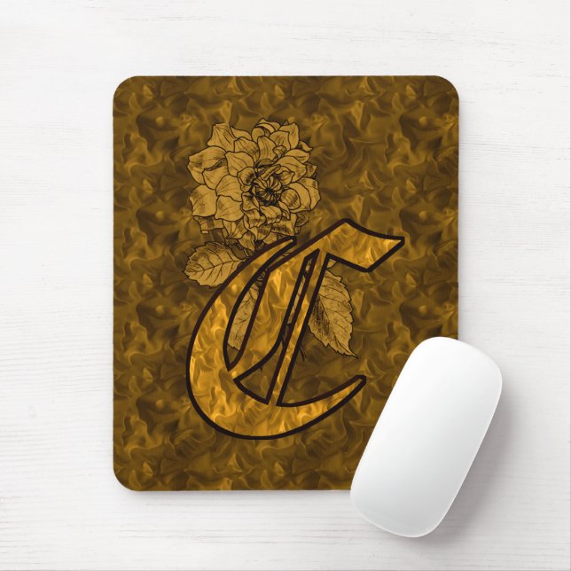 Tapis De Souris Monogramme Initiale C Élégante Fleur de Pivoine en (Avec souris)