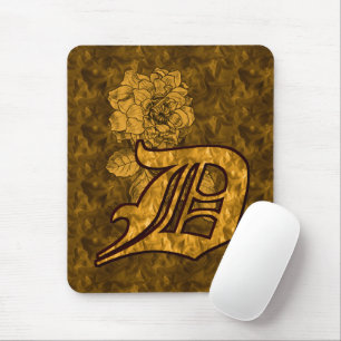 Tapis De Souris Monogramme Initiale D Fleur de Pivoine en Or