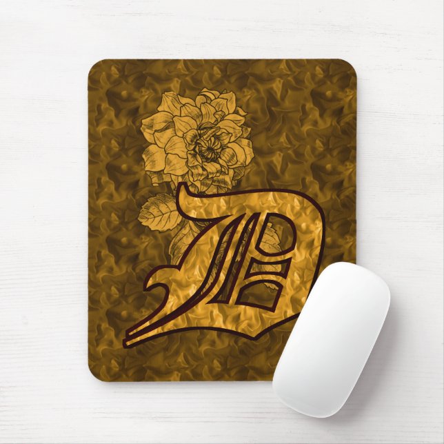 Tapis De Souris Monogramme Initiale D Fleur de Pivoine en Or (Avec souris)