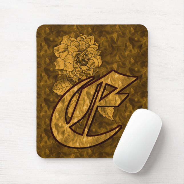Tapis De Souris Monogramme Initiale E Fleur de Pivoine en Or (Avec souris)