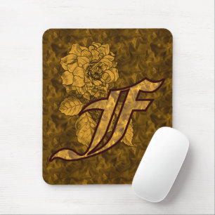 Tapis De Souris Monogramme Initiale F Pivoine Or