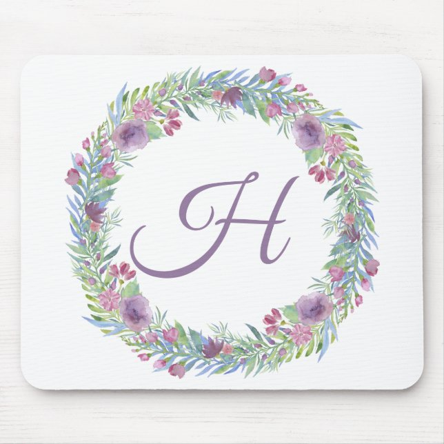 Tapis De Souris Monogramme initiale violet vert rose (Devant)