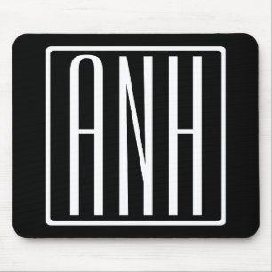 Tapis De Souris Monogramme Initiales 3 Modernes Gras Blanc Sur N