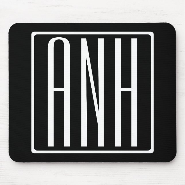 Tapis De Souris Monogramme Initiales 3 Modernes Gras | Blanc Sur N (Devant)