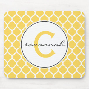 Tapis De Souris Monogramme jaune de Quatrefoil