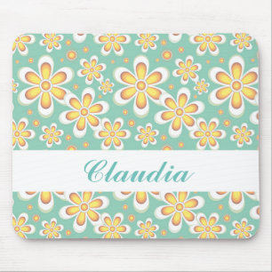 Tapis De Souris Monogramme joli fleurs orange sur vert