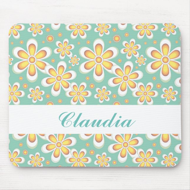 Tapis De Souris Monogramme joli fleurs orange sur vert (Devant)