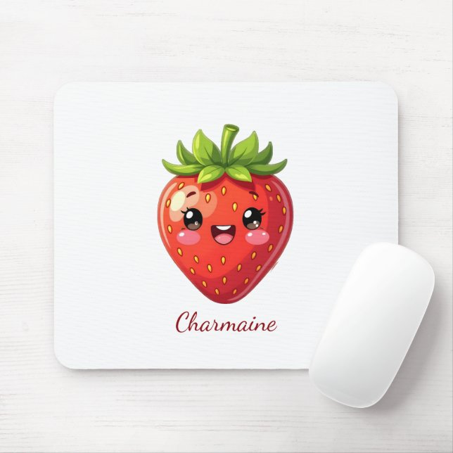 Tapis De Souris Monogramme jolie fraise kawaii (Avec souris)