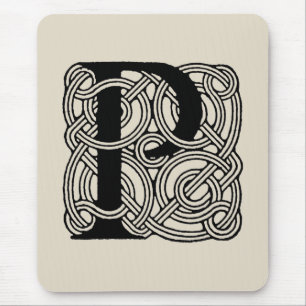 Tapis De Souris Monogramme lettre P Impression vintage nœud celtiq