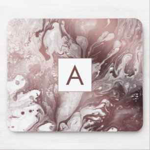 Tapis De Souris Monogramme Marbre Blanc et Or Rose Moderne Gras