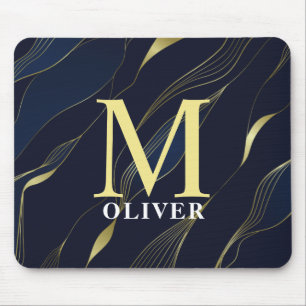 Tapis De Souris Monogramme masculin élégant Navy & Gold