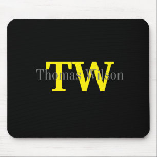 Tapis De Souris Monogramme masculin minimaliste moderne noir et gr