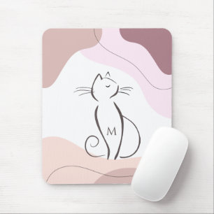 Tapis De Souris Monogramme minimaliste de chats noirs Boho en form