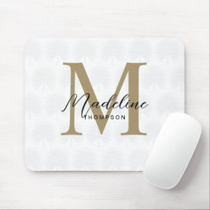 Tapis De Souris Monogramme minimaliste de feuille d'anahaw or blan