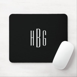 Tapis De Souris Monogramme minimaliste noir blanc initial
