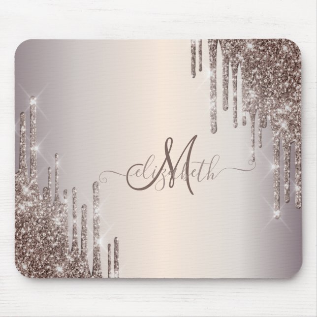Tapis De Souris Monogramme Moderne avec Gouttes de Paillettes Bril (Devant)