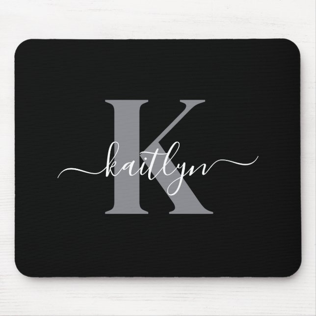 Tapis De Souris Monogramme moderne Black Grey (Devant)
