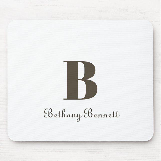 Tapis De Souris Monogramme Moderne Blanc (Devant)