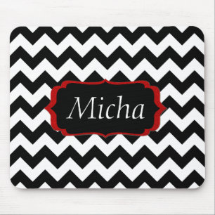 Tapis De Souris Monogramme moderne blanc et noir de Chevron