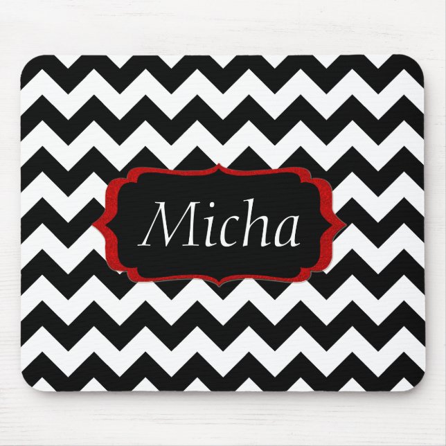Tapis De Souris Monogramme moderne blanc et noir de Chevron (Devant)