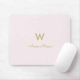 Tapis De Souris Monogramme moderne Blush Pink Gold Script
