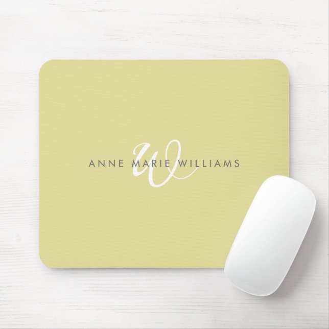 Tapis De Souris Monogramme moderne chartreuse blanc en écriture cu (Avec souris)