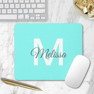 Tapis De Souris monogramme moderne chic minimaliste turquoise aqua
