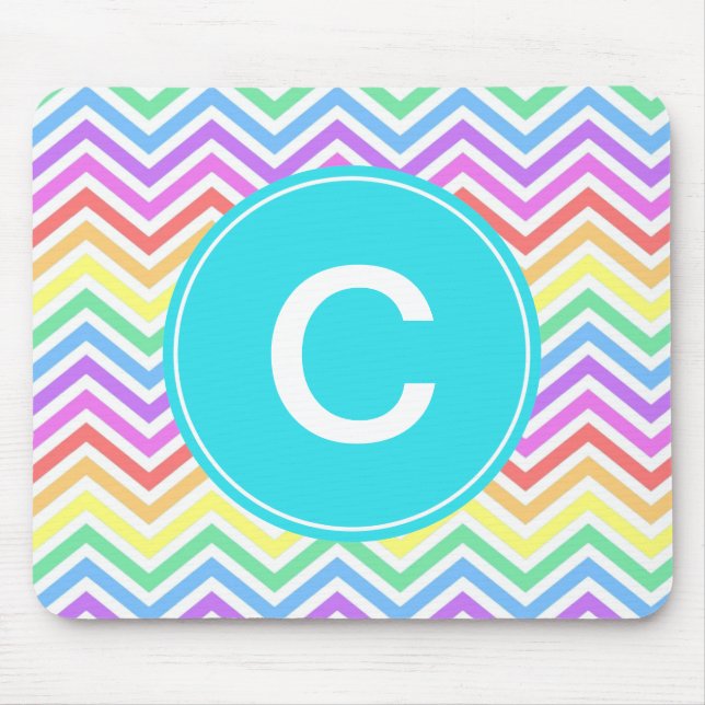 Tapis De Souris monogramme moderne, cool, tendance chevron arc-en- (Devant)