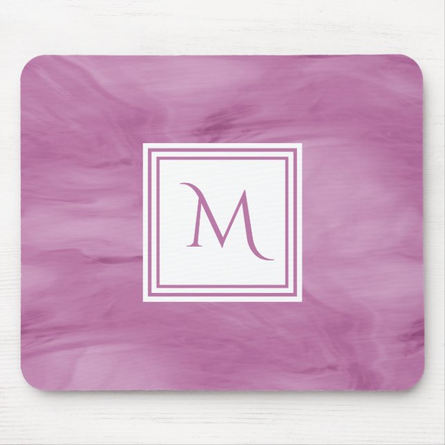 Tapis De Souris Monogramme moderne de marbre subtil mauve-clair (Devant)