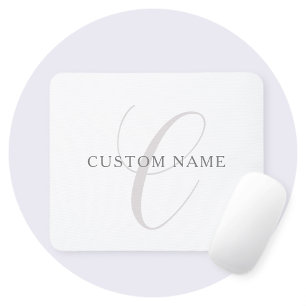 Tapis De Souris Monogramme Moderne Élégant Gris & Blanc (modifia