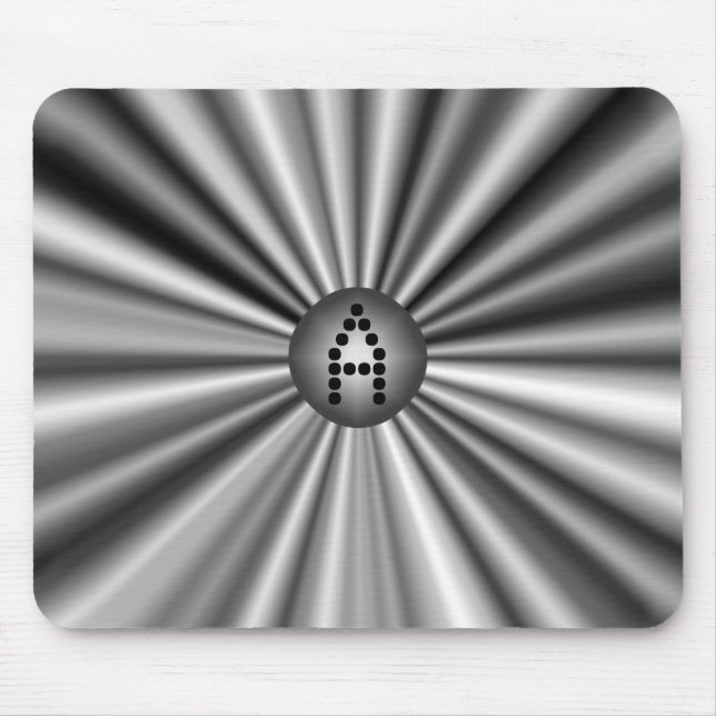 Tapis De Souris Monogramme moderne élégant noir blanc argent (Devant)