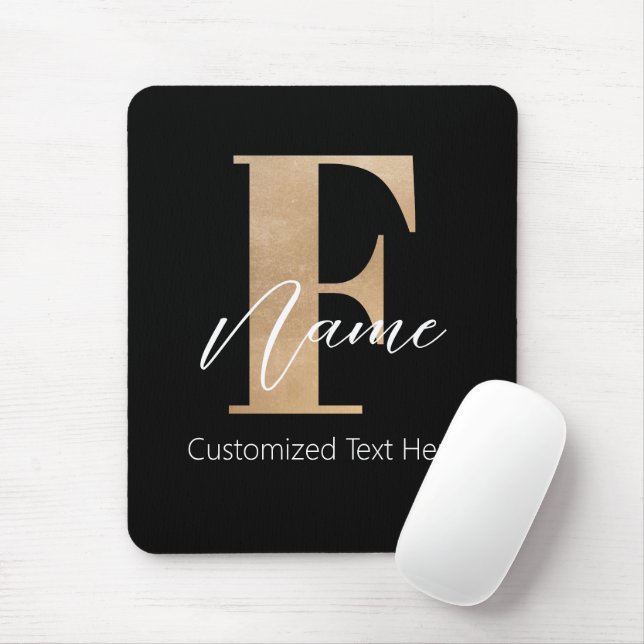 Tapis De Souris Monogramme moderne Initiale F & Nom Personnalisé (Avec souris)